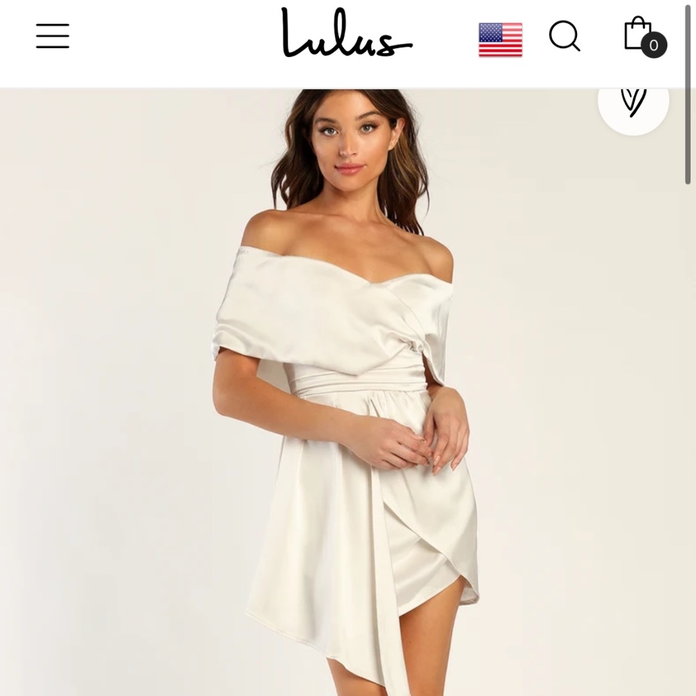LULUS Always Celebrating Ivory Satin Off-the-Shoulder Mini Dress